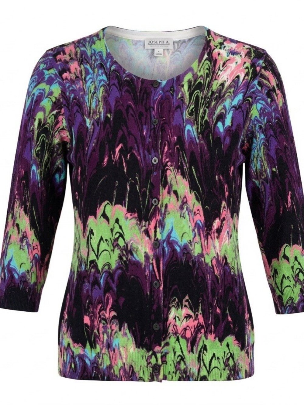 Joseph A Cardigan Sweater Women’s 3/4 Sleeve Multi Color Abstract Paint Size L